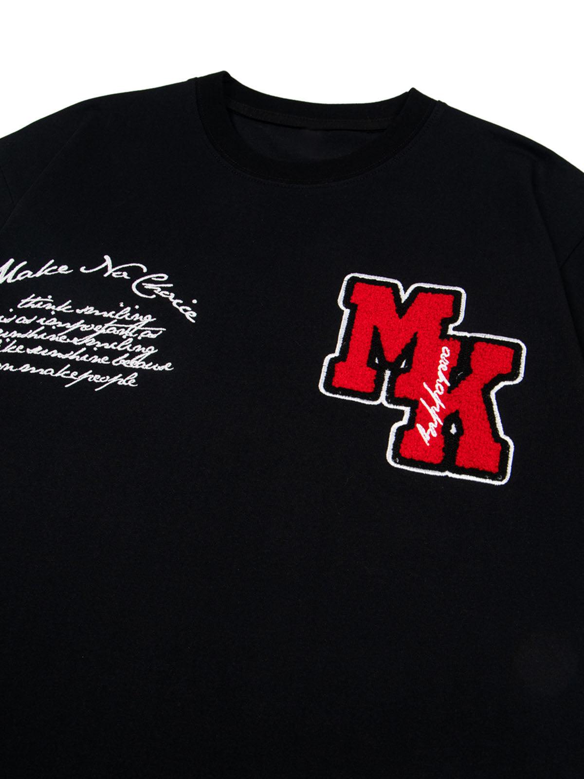 Omygoods Retro Motorcycle Style Heavy Patch Embroidered T-Shirt