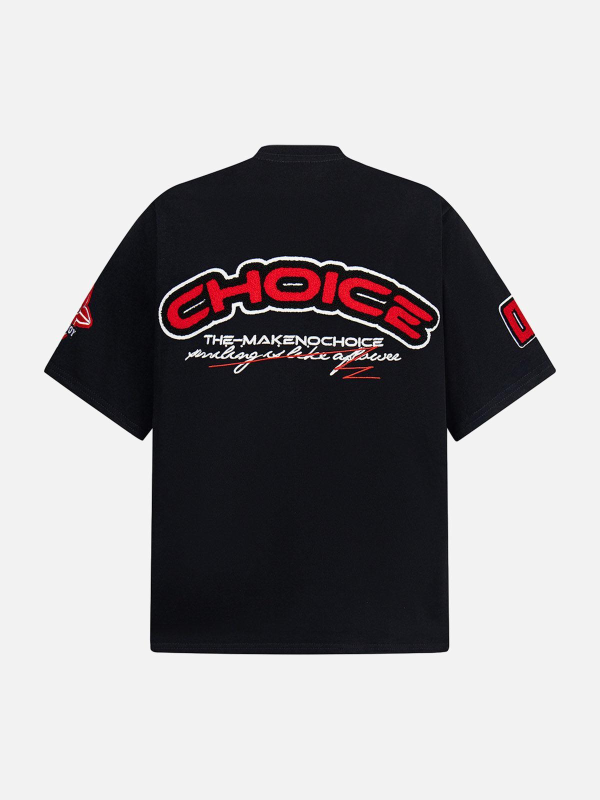 Omygoods Retro Motorcycle Style Heavy Patch Embroidered T-Shirt