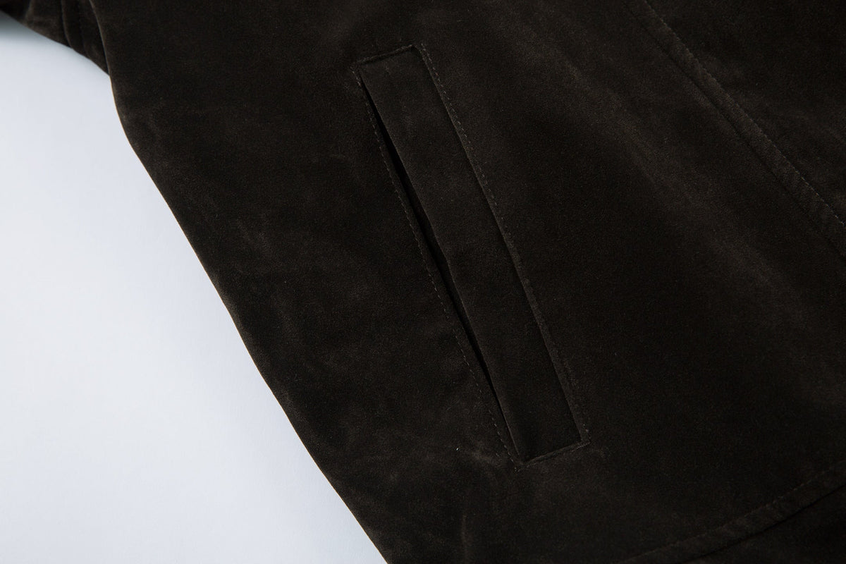 Retro Unique Metal Button Lapel Suede Bomber Jacket - OMYGOODS