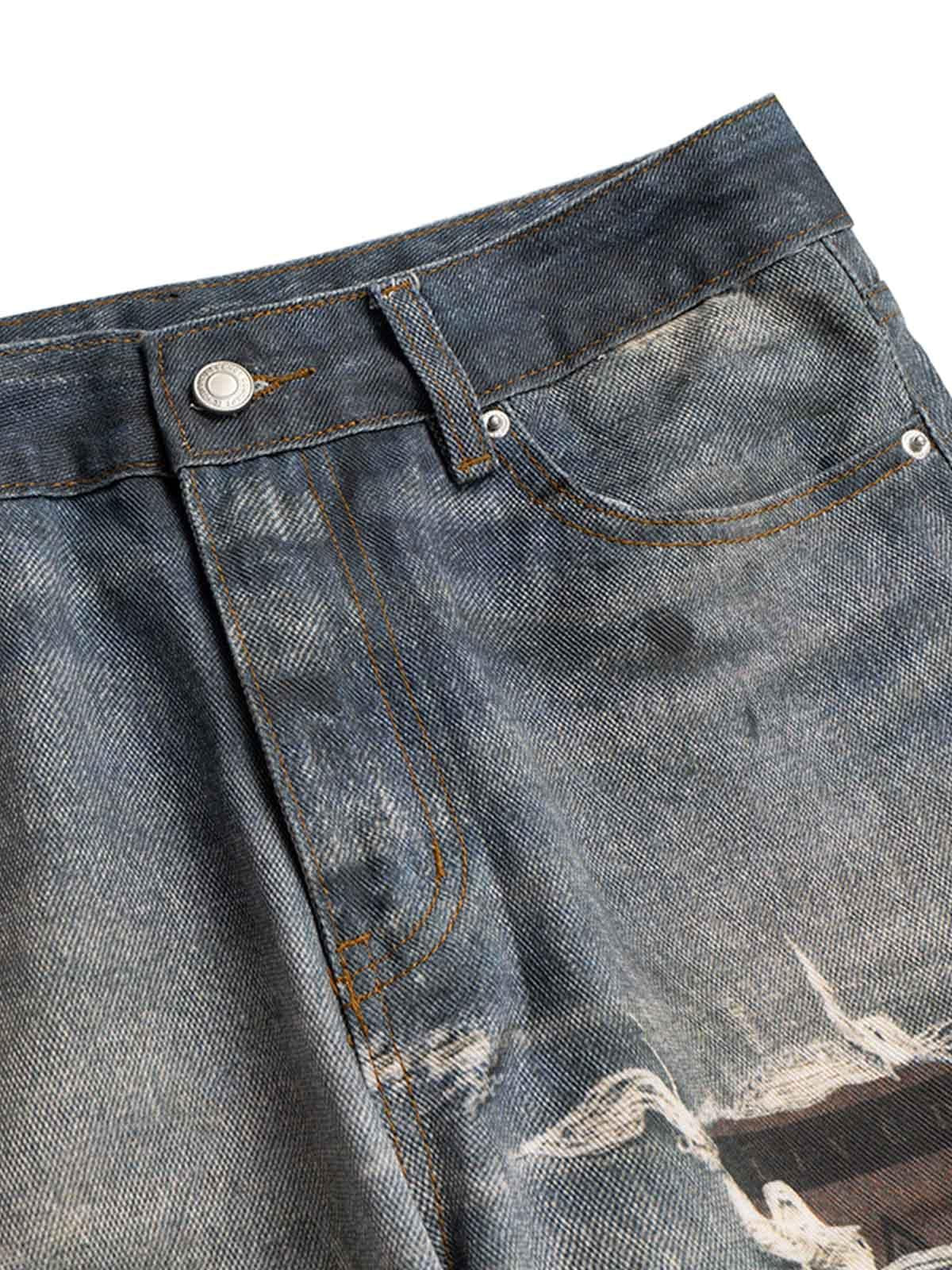 Omygoods Retro Washed Ripped Flare Jeans