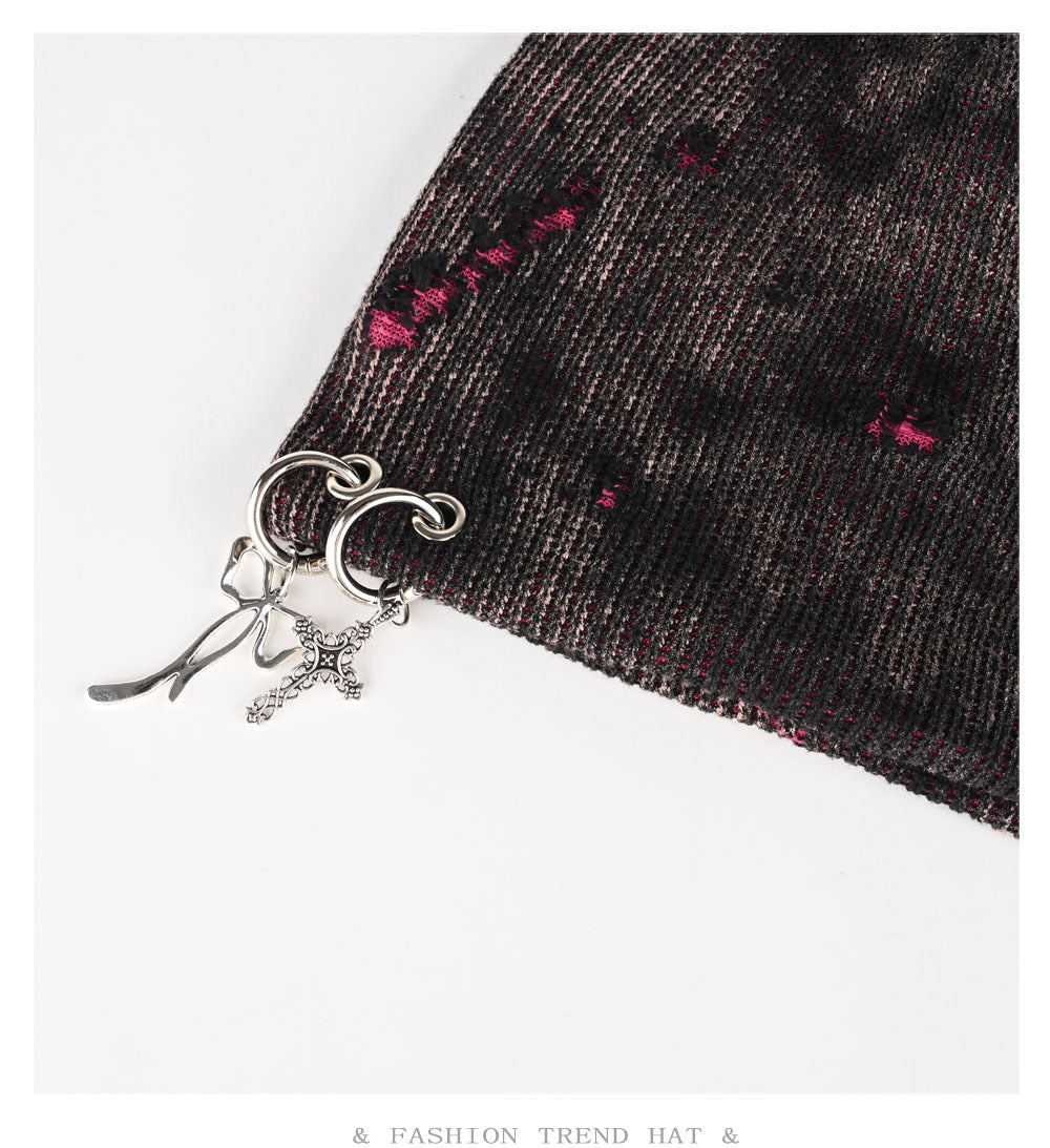 Retro Wasteland Style Distressed Knit | Hanging Charm Beanie - OMYGOODS