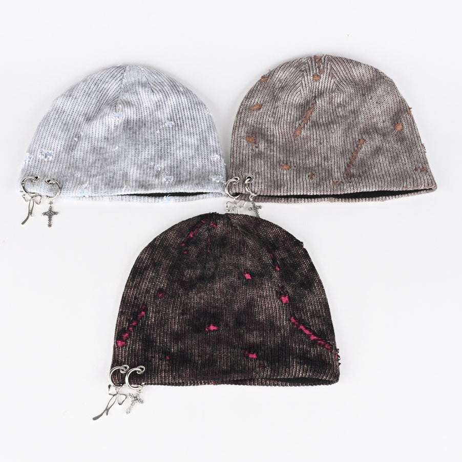 Retro Wasteland Style Distressed Knit | Hanging Charm Beanie - OMYGOODS