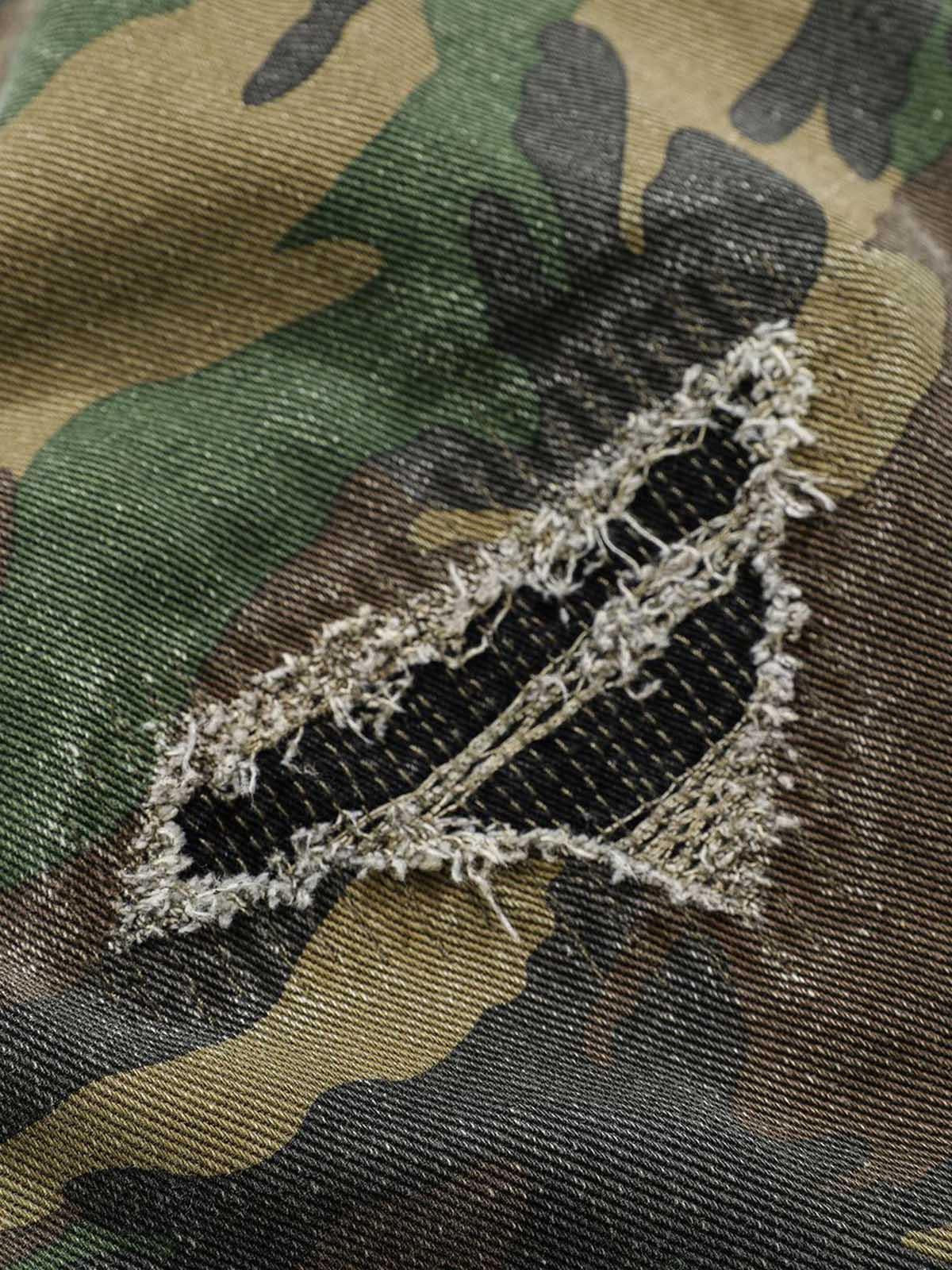 Omygoods Ripped Camouflage Flared Cargo Pants