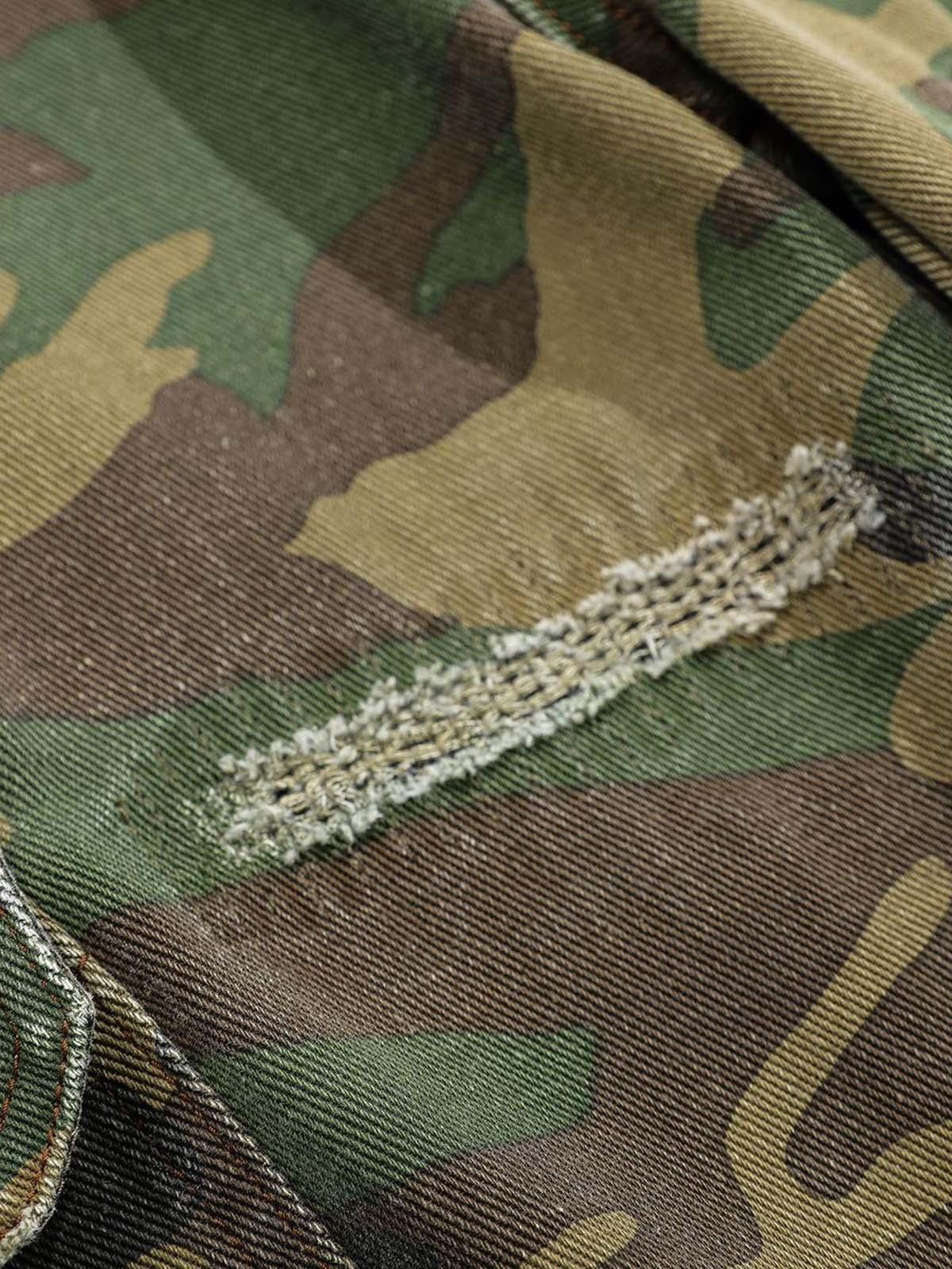 Omygoods Ripped Camouflage Flared Cargo Pants