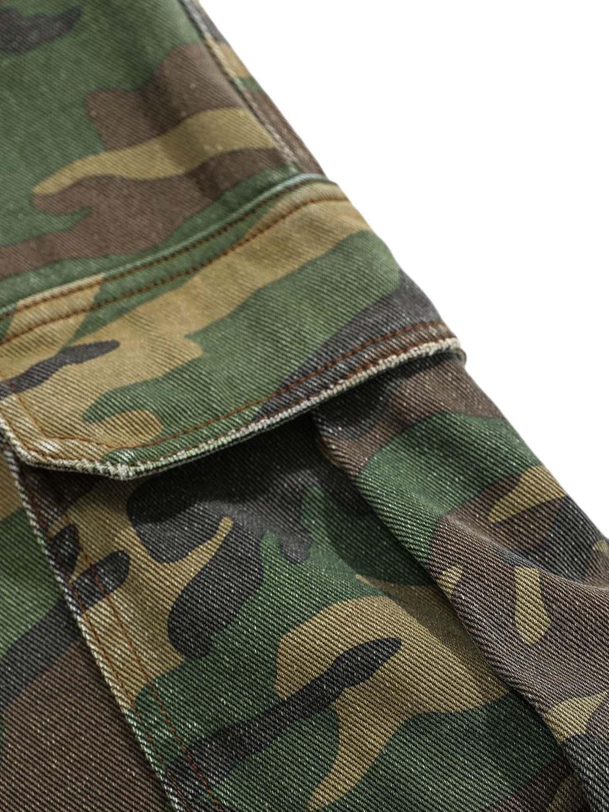 Omygoods Ripped Camouflage Flared Cargo Pants