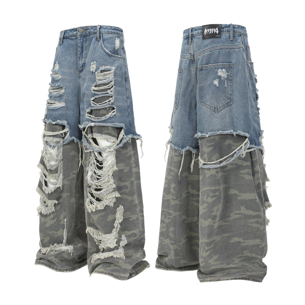 Ripped Denim Camo | Layered Jeans - Unleash Your Style - OMYGOODS