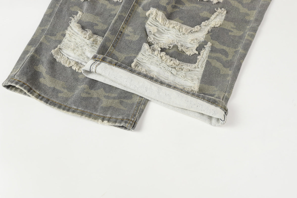 Ripped Denim Camo | Layered Jeans - Unleash Your Style - OMYGOODS