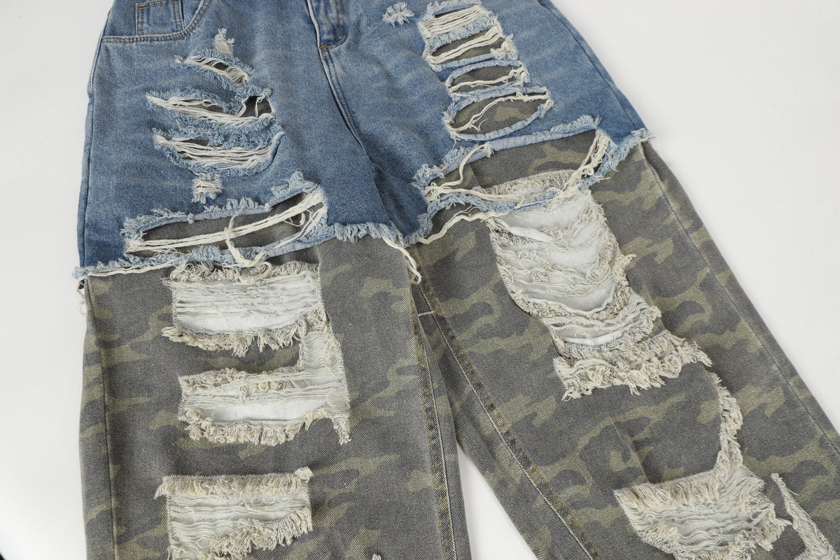 Ripped Denim Camo | Layered Jeans - Unleash Your Style - OMYGOODS