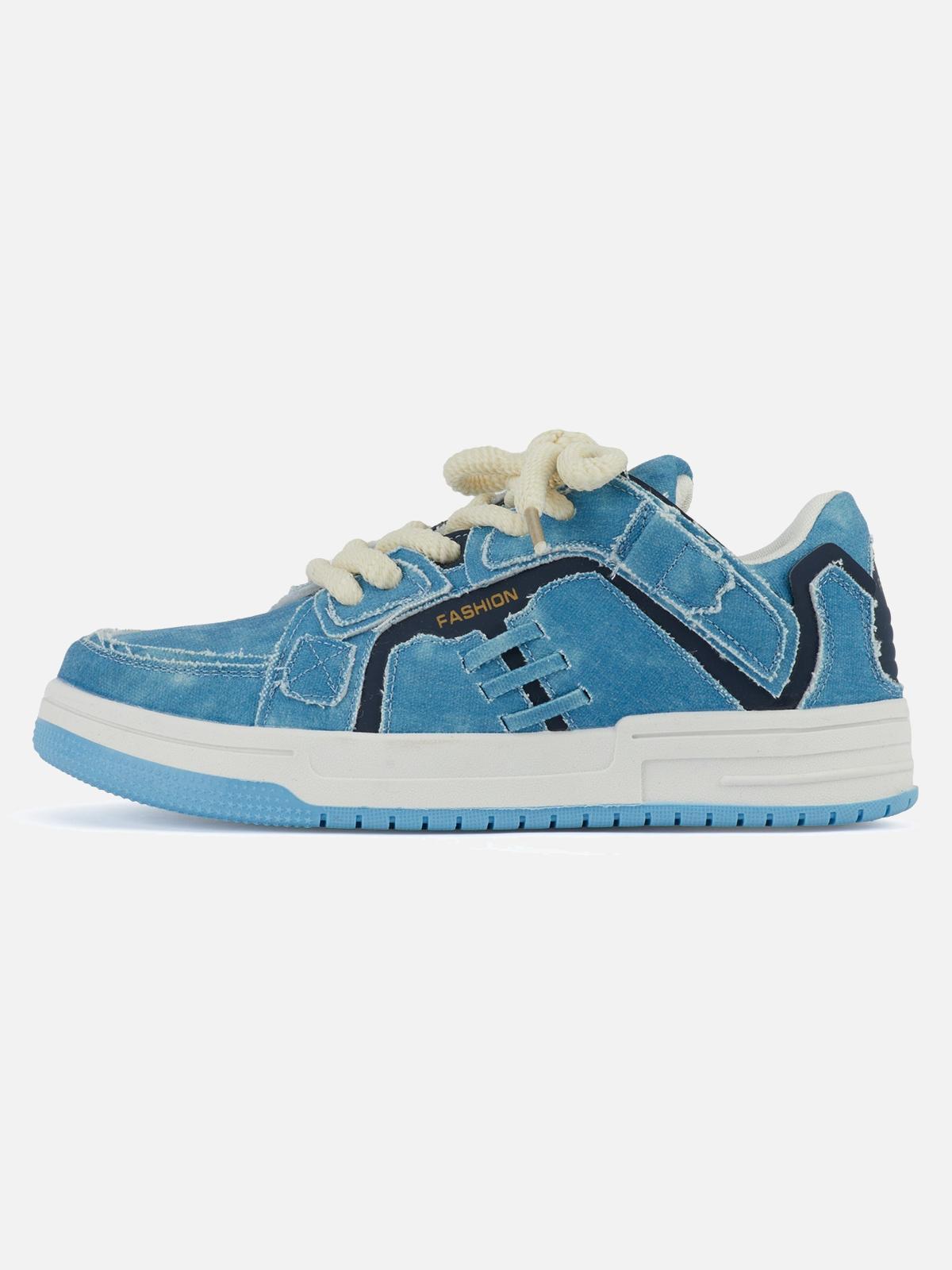 Omygoods Shredded Denim Patchwork Sneakers