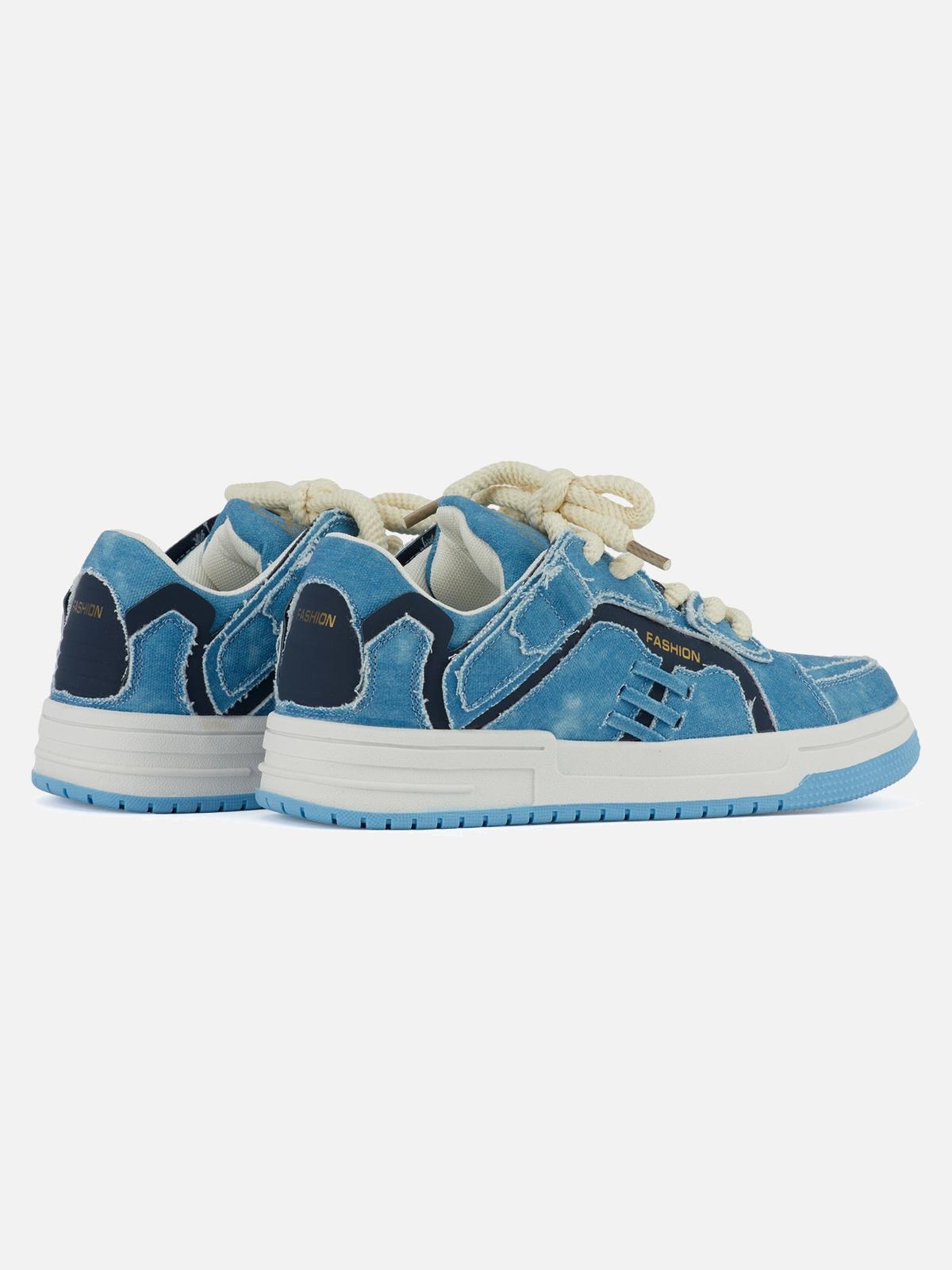Omygoods Shredded Denim Patchwork Sneakers
