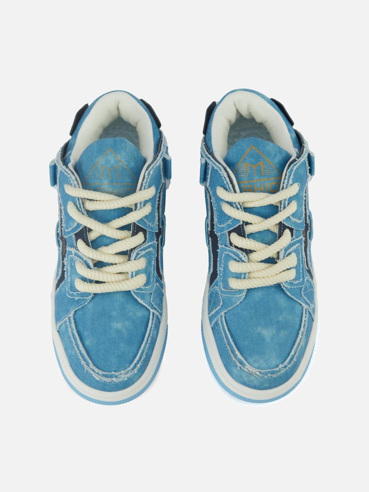 Omygoods Shredded Denim Patchwork Sneakers