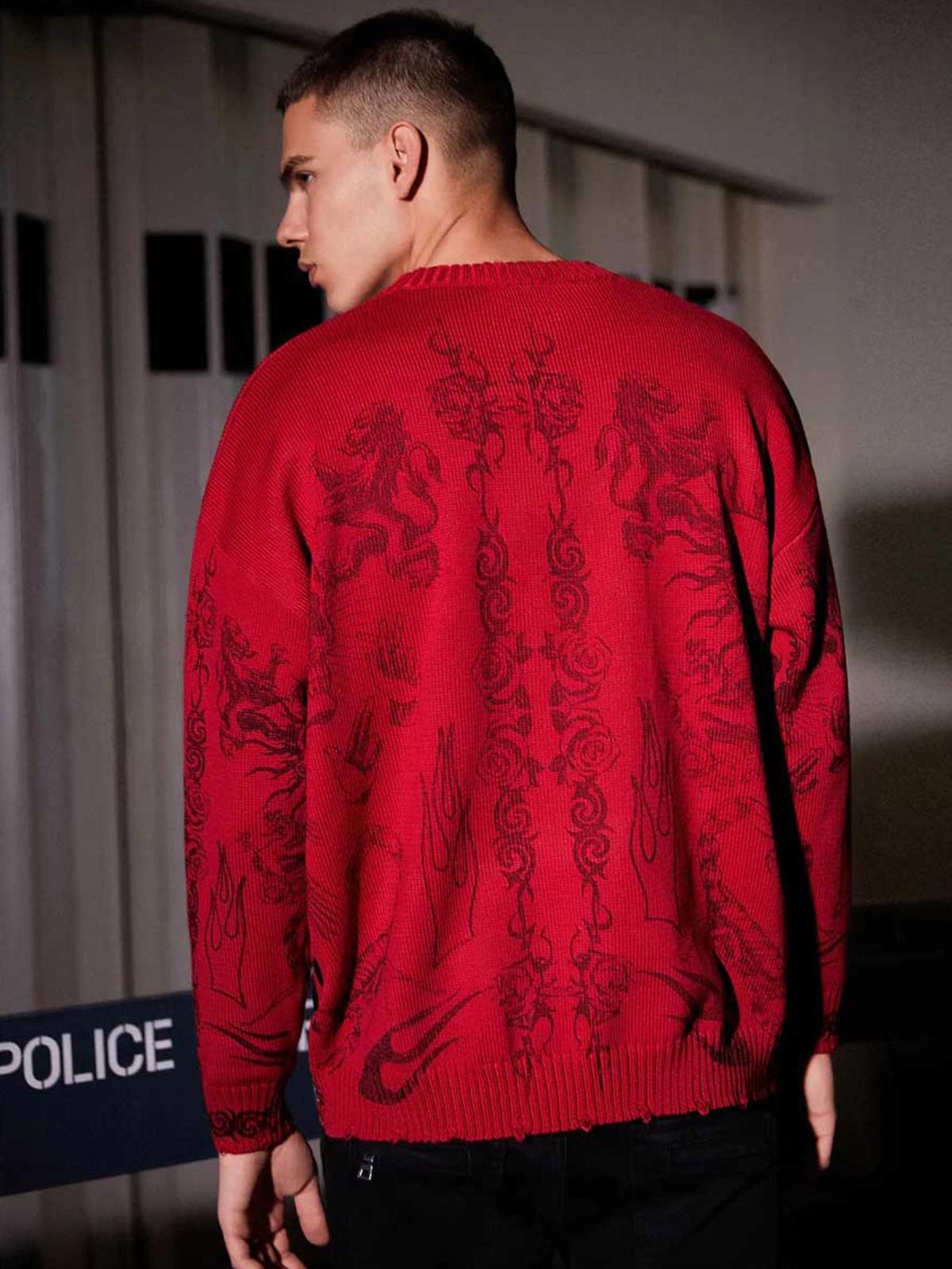 Omygoods Skull Print Distressed Sweater