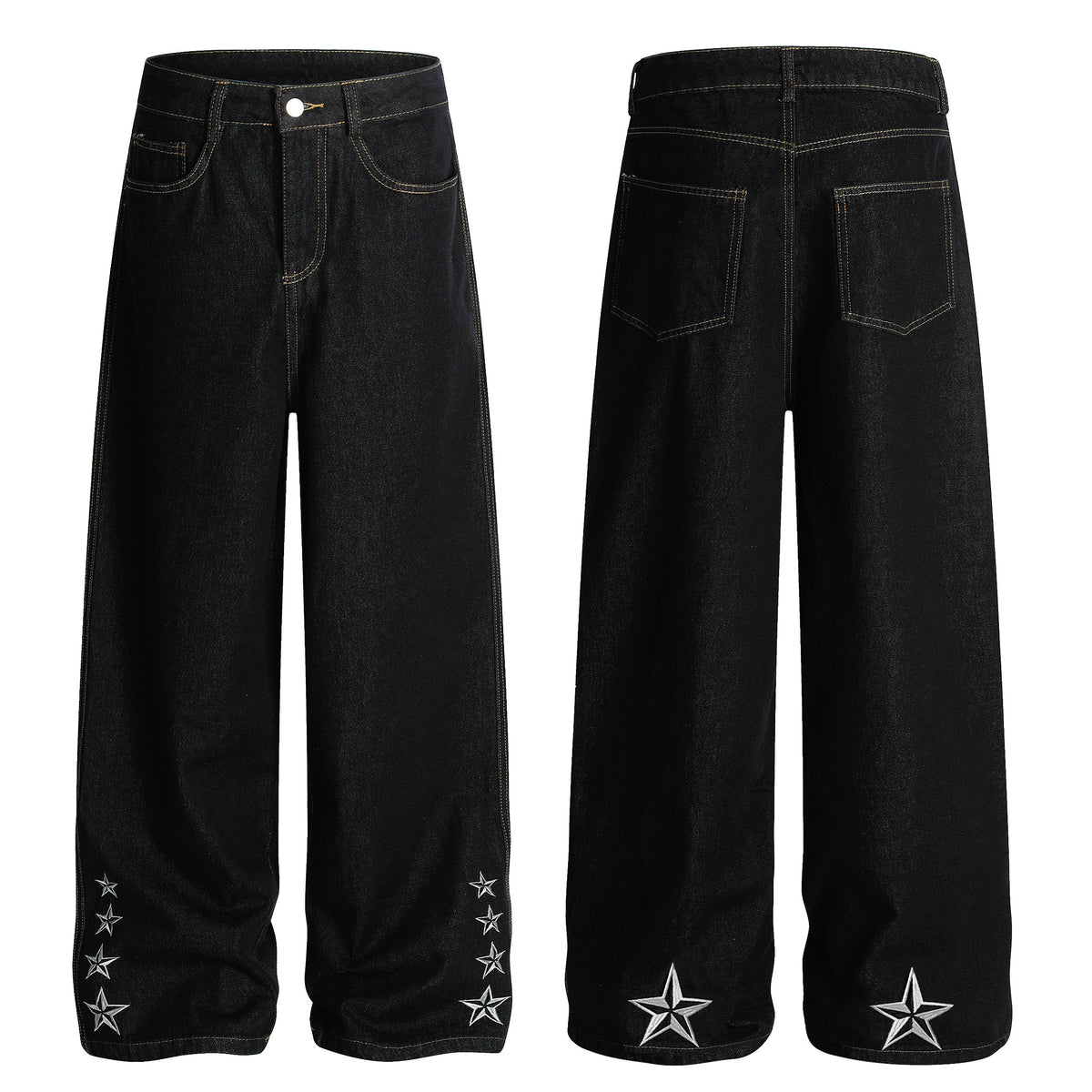 Star Stitching Washed | Wide Jeans – Elevate Your Denim Game - OMYGOODS