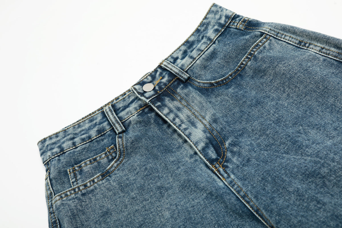 Star Stitching Washed | Wide Jeans – Elevate Your Denim Game - OMYGOODS