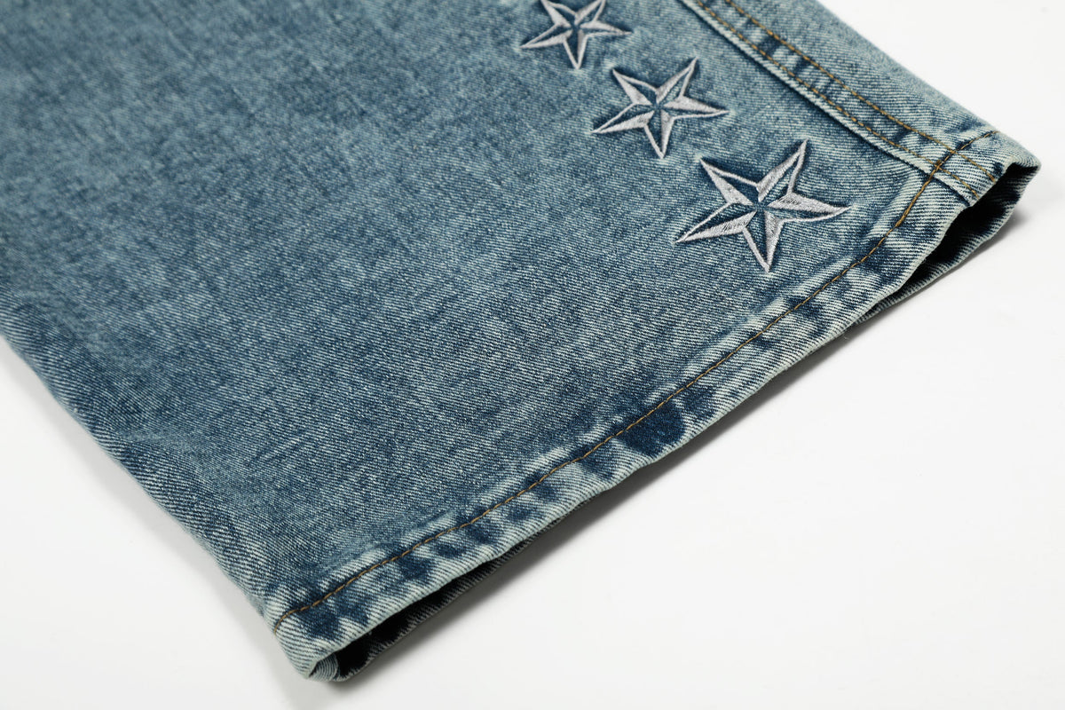Star Stitching Washed | Wide Jeans – Elevate Your Denim Game - OMYGOODS