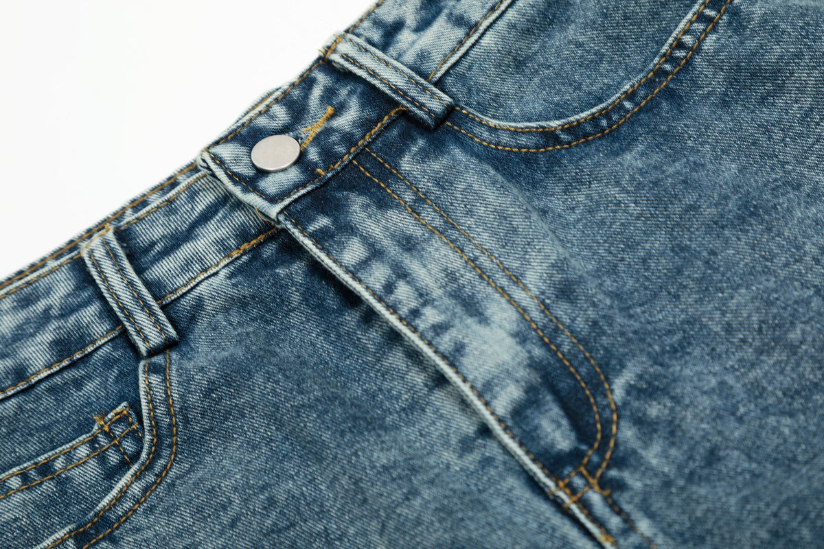 Star Stitching Washed | Wide Jeans – Elevate Your Denim Game - OMYGOODS
