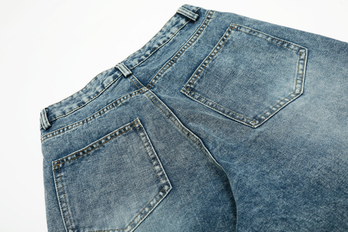 Star Stitching Washed | Wide Jeans – Elevate Your Denim Game - OMYGOODS