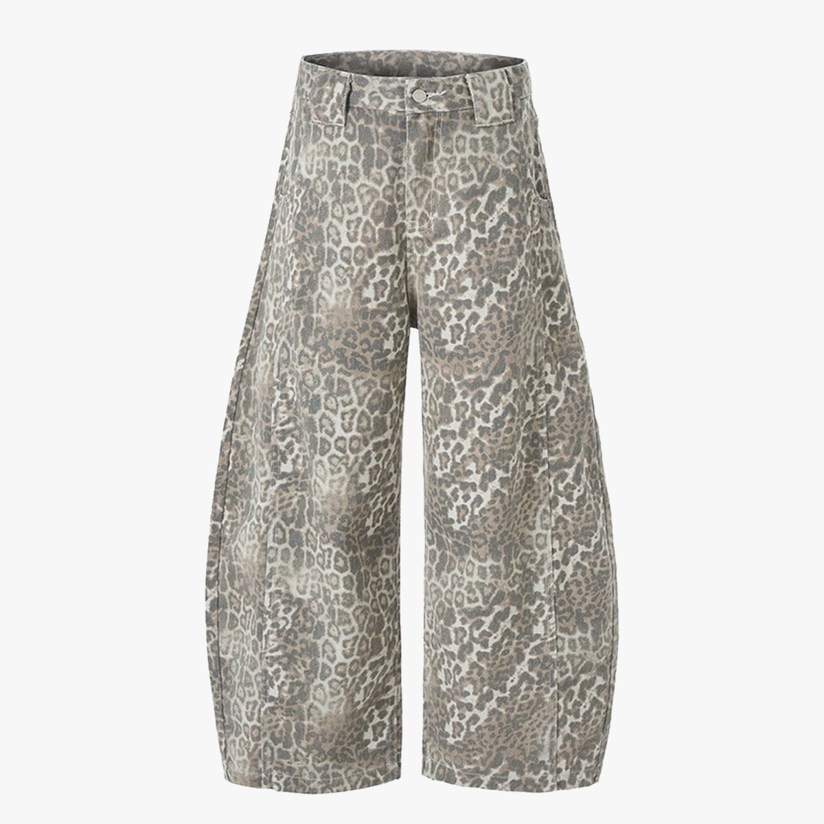 Street Leopard Camouflage Pleated Barrel Jeans - OMYGOODS