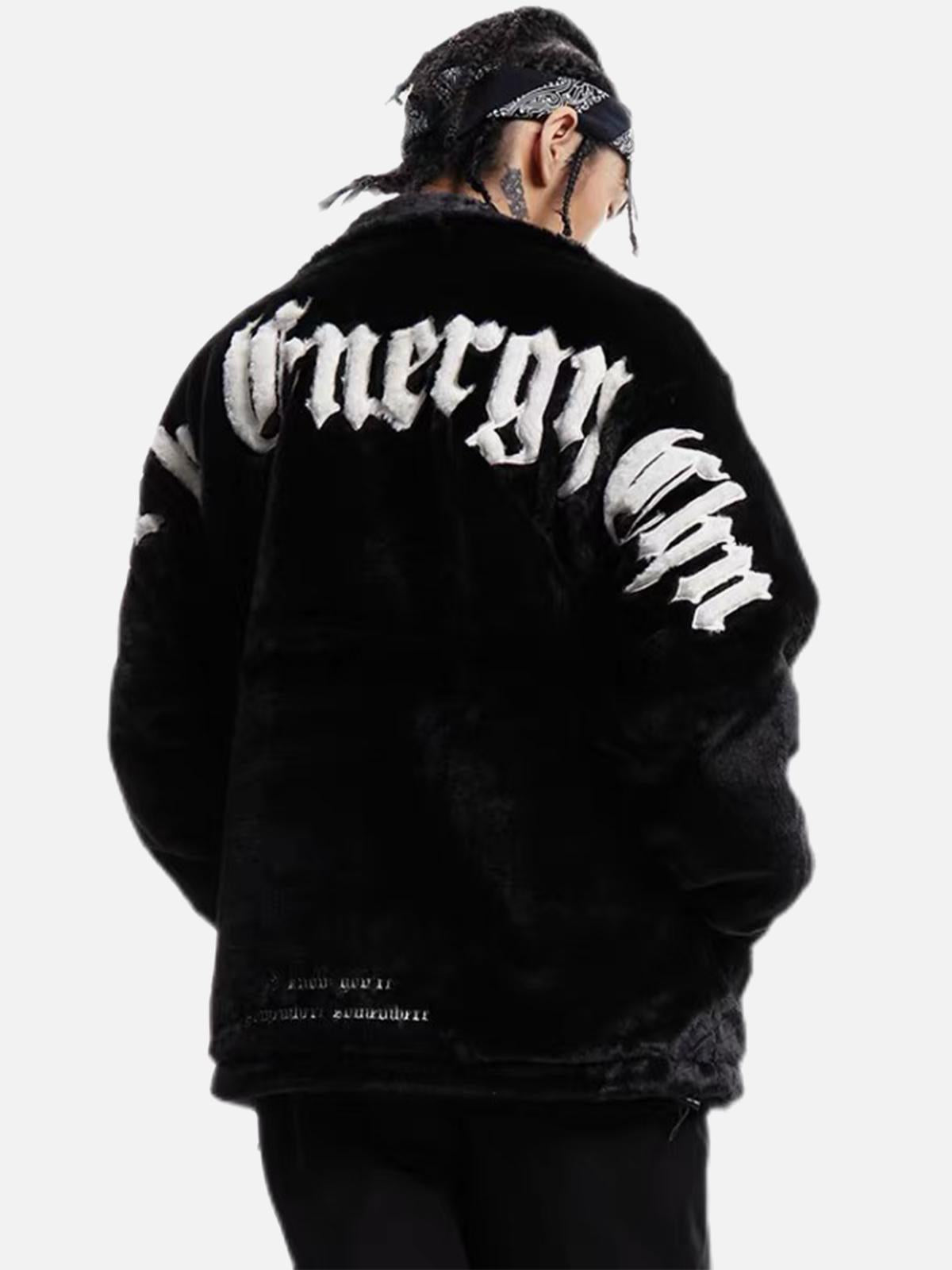 Omygoods Street Letter Embroidered Fleece Jacket