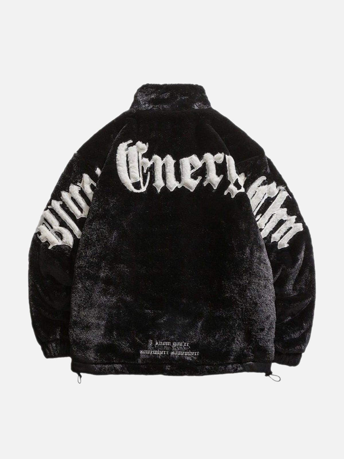 Omygoods Street Letter Embroidered Fleece Jacket