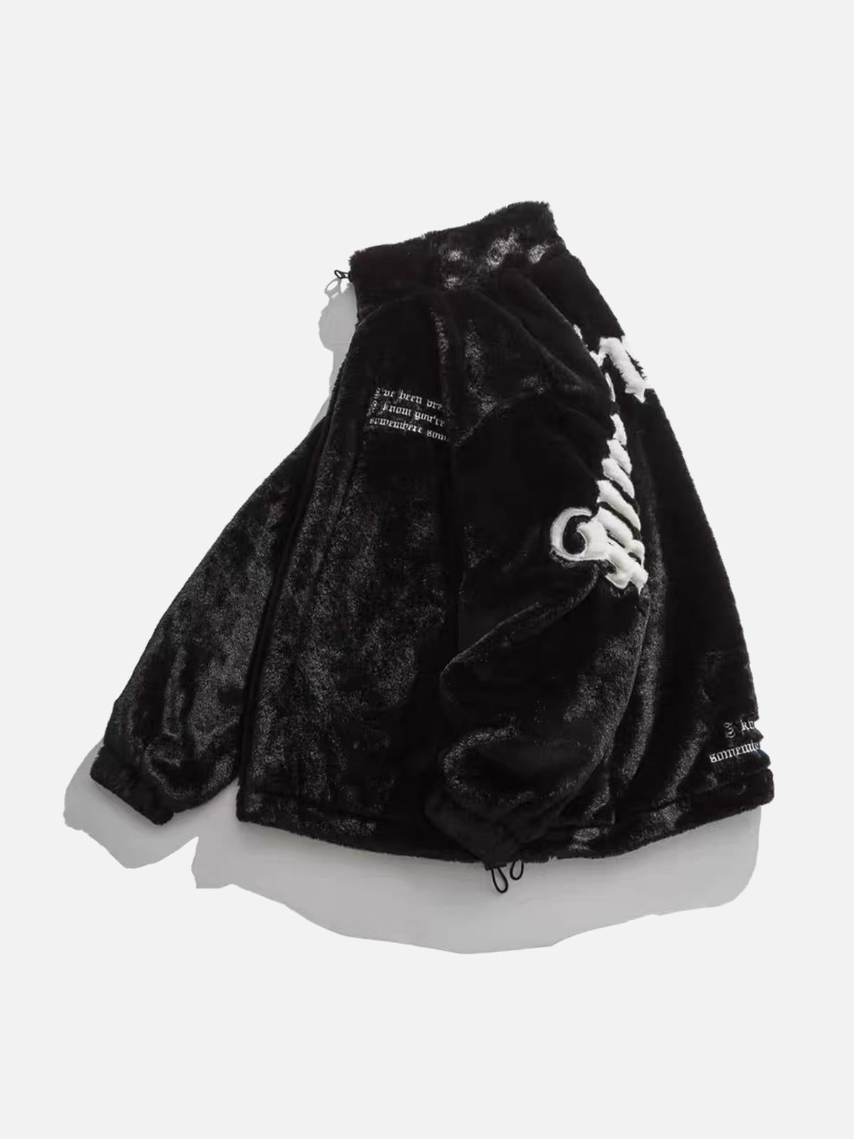 Omygoods Street Letter Embroidered Fleece Jacket