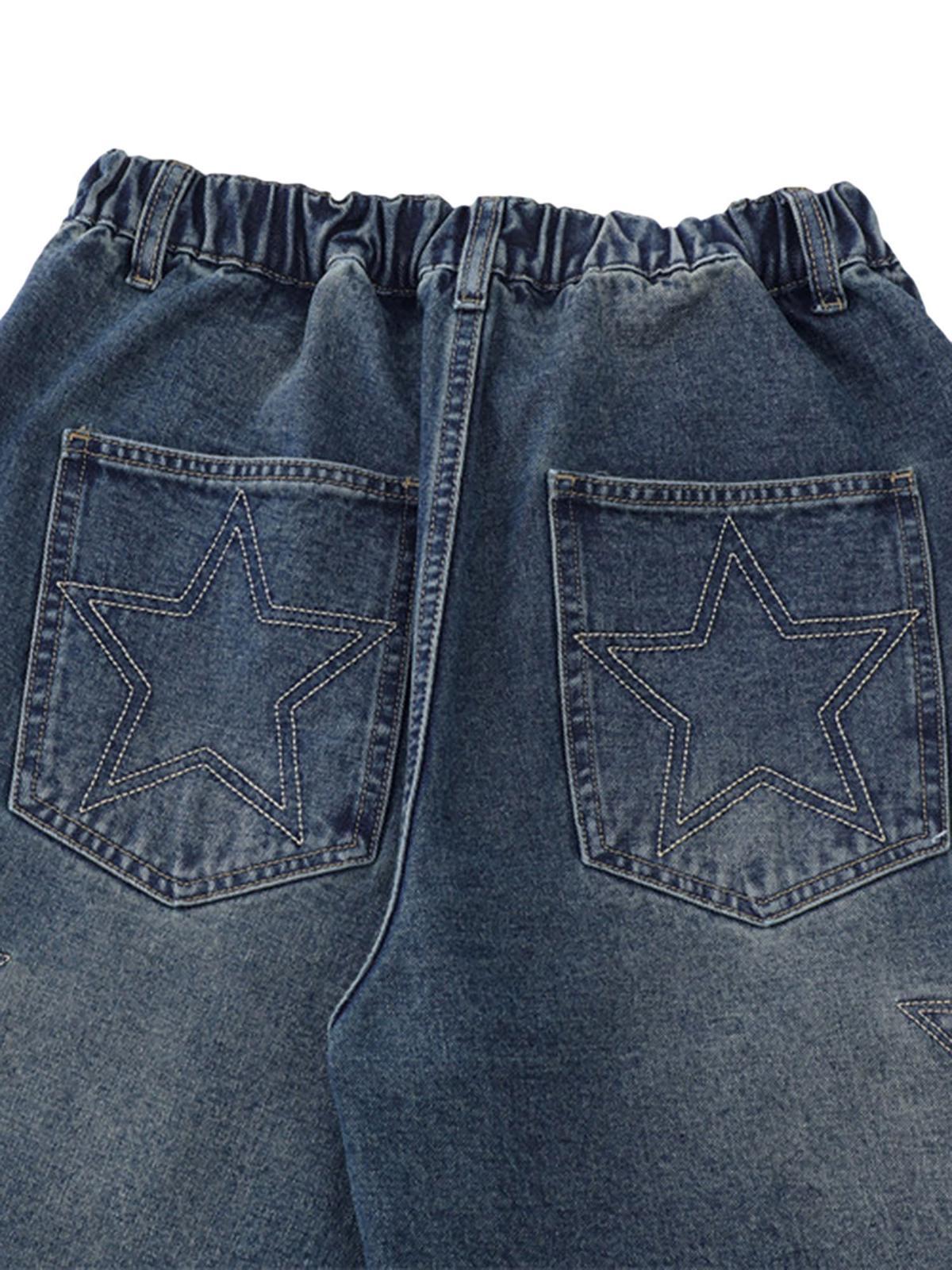 Omygoods Street Patchwork Star Embroidered Denim Shorts