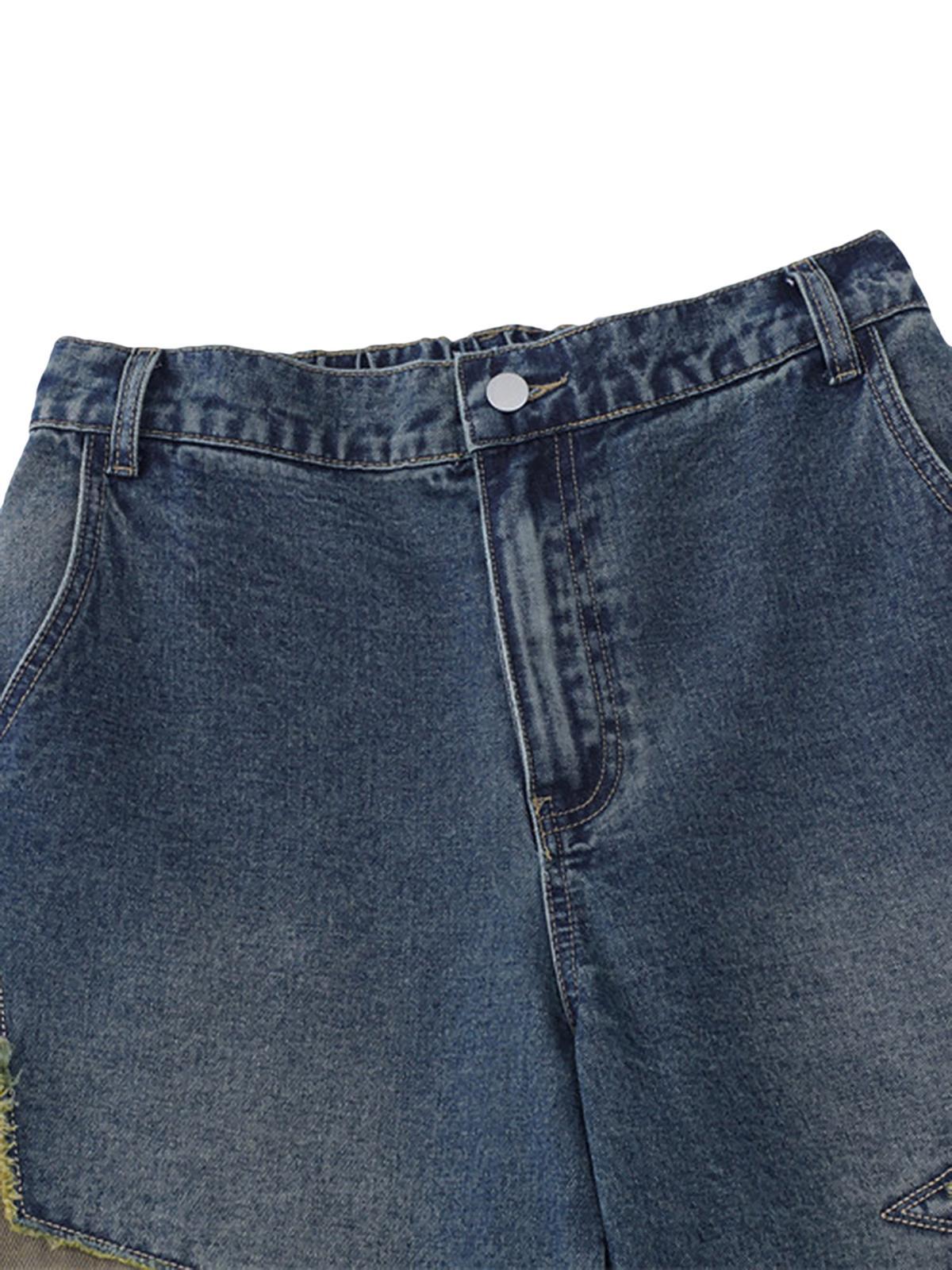 Omygoods Street Patchwork Star Embroidered Denim Shorts