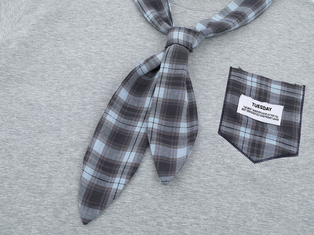 Street Plaid Tie Short Sleeve T-Shirt - OMYGOODS