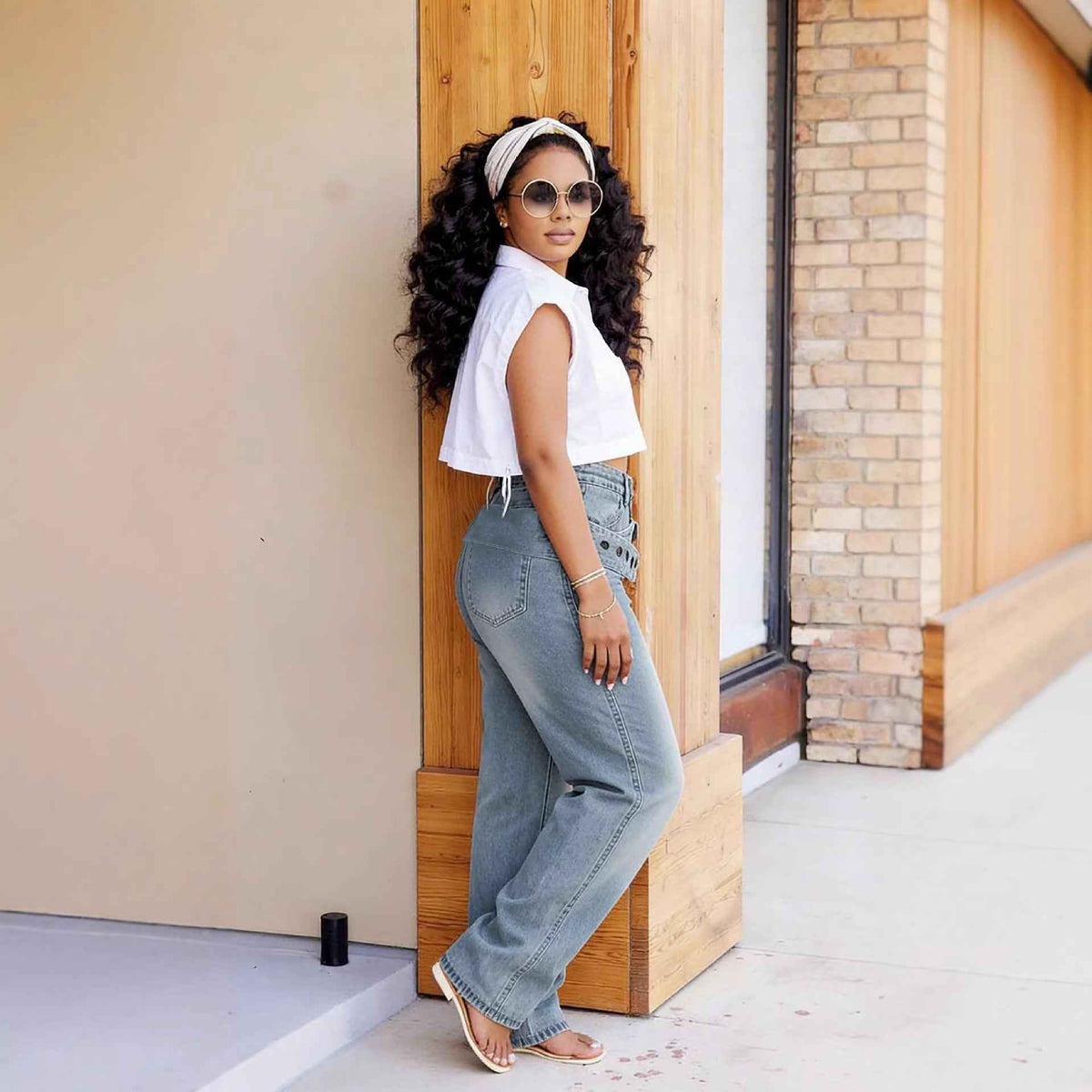 Street Style Detachable Multi-Pocket Belted Washed Distressed Denim Pants