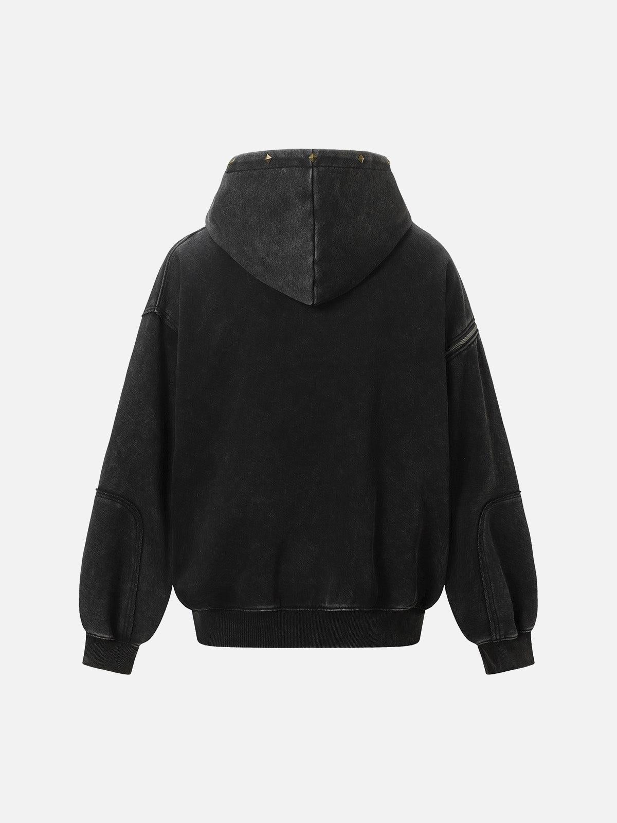 Omygoods Street Washed Distressed Stitching Rivet Hooded Jacket