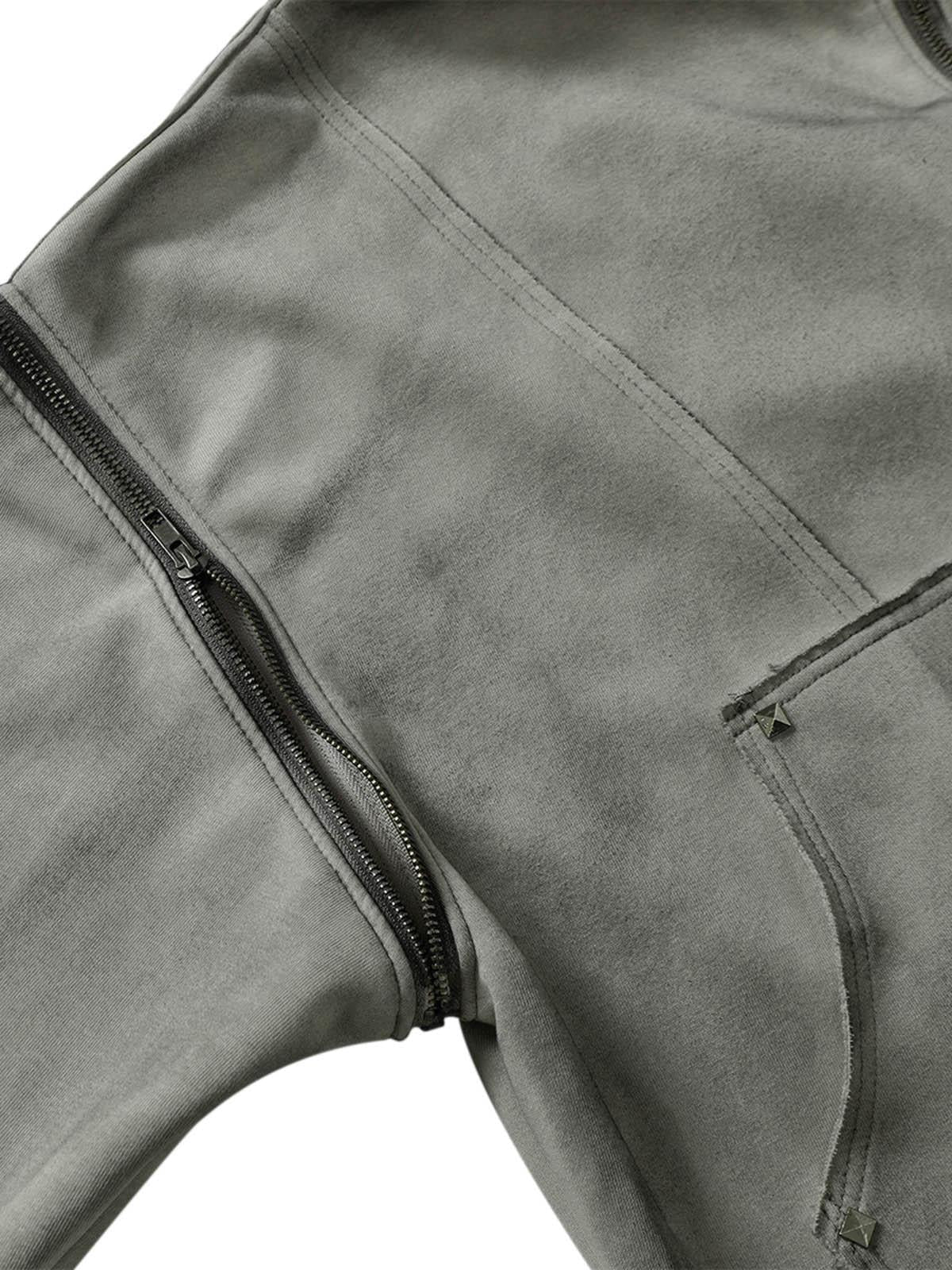 Omygoods Street Washed Distressed Stitching Rivet Hooded Jacket
