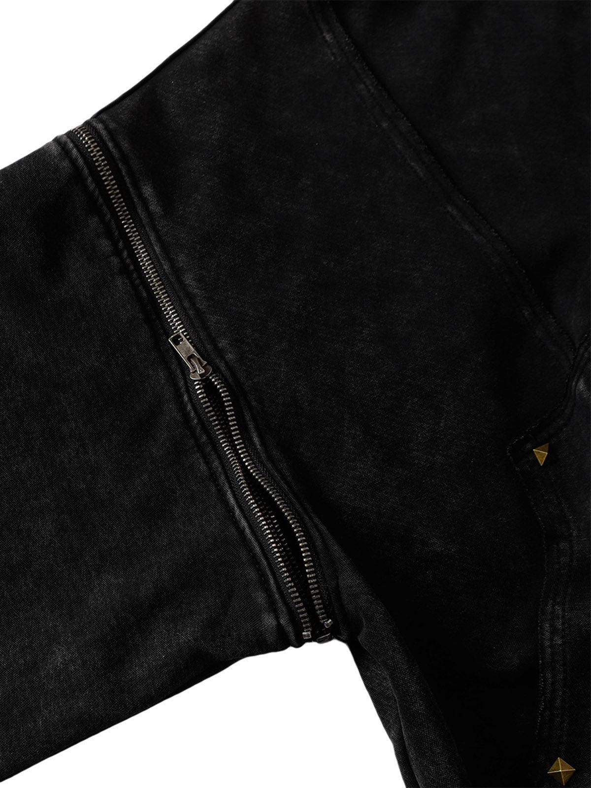 Omygoods Street Washed Distressed Stitching Rivet Hooded Jacket