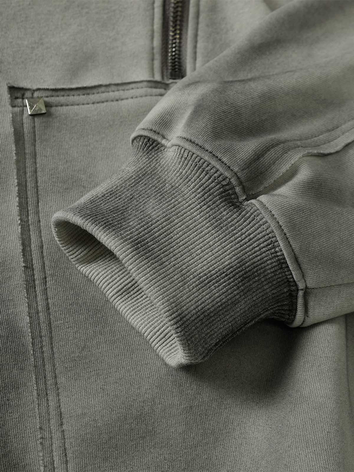Omygoods Street Washed Distressed Stitching Rivet Hooded Jacket