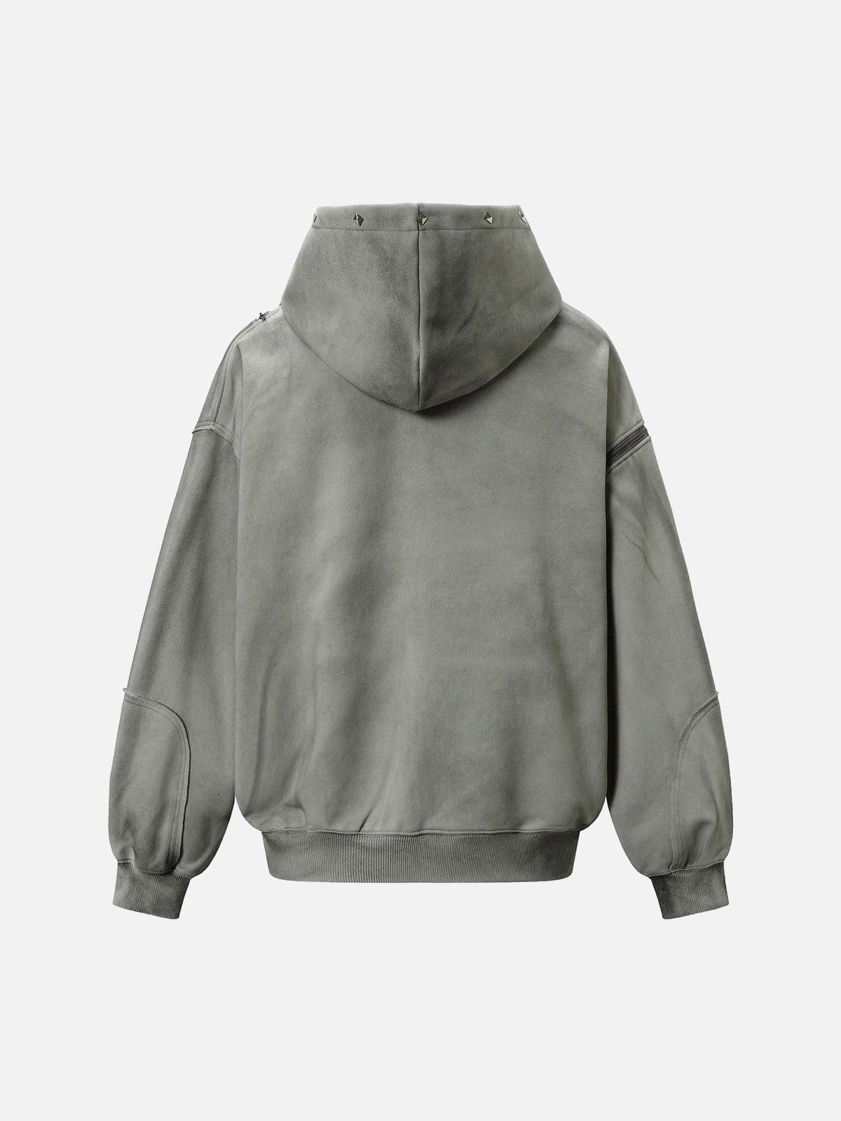 Omygoods Street Washed Distressed Stitching Rivet Hooded Jacket