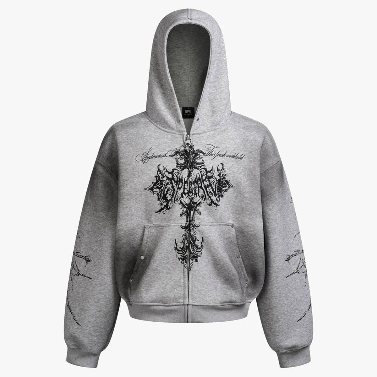 Street Wasteland Washed Cross Print Zip Up Jacket - OMYGOODS