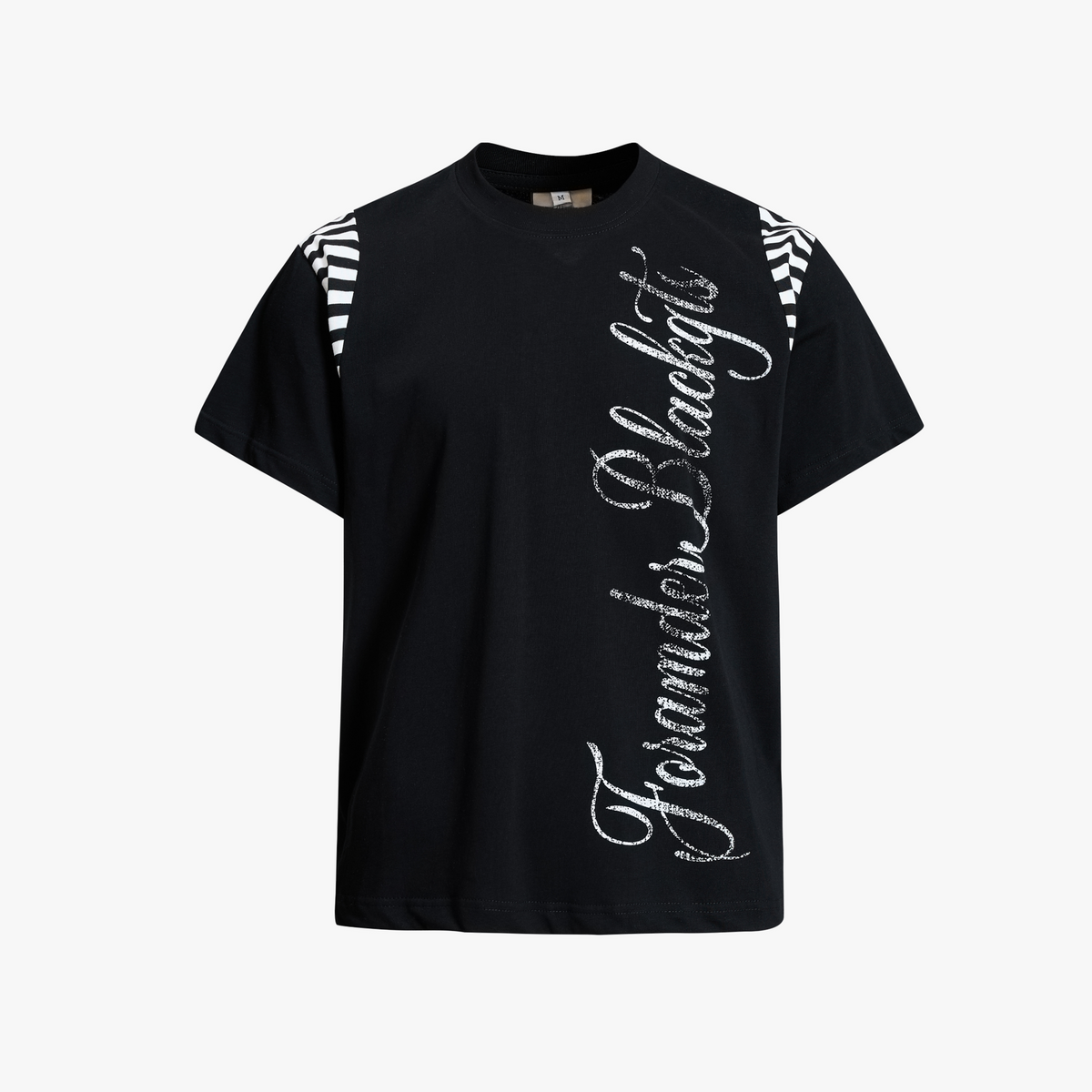Streetwear Script Print Striped Patchwork T-Shirt - OMYGOODS