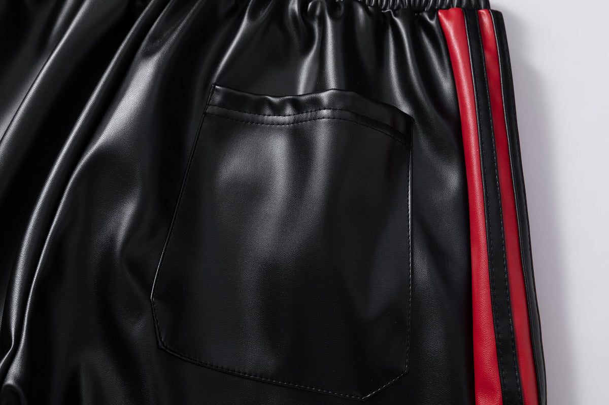 Striped Racing Faux-Leather Shorts - OMYGOODS