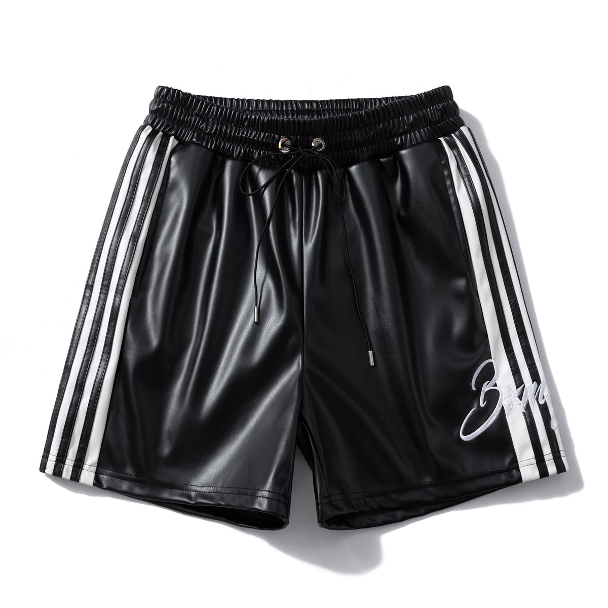 Striped Racing Faux-Leather Shorts - OMYGOODS