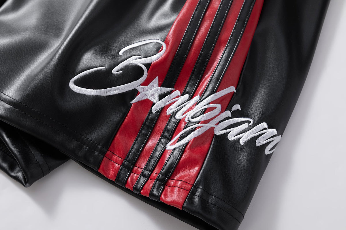 Striped Racing Faux-Leather Shorts - OMYGOODS