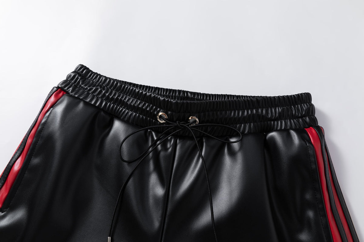 Striped Racing Faux-Leather Shorts - OMYGOODS