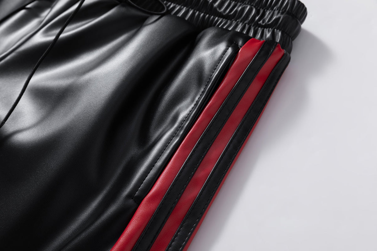 Striped Racing Faux-Leather Shorts - OMYGOODS