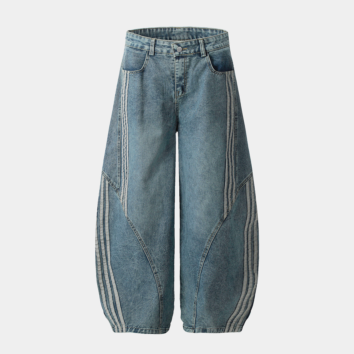 Striped Stitching | Washed Barrel Jeans for Effortless Style - OMYGOODS