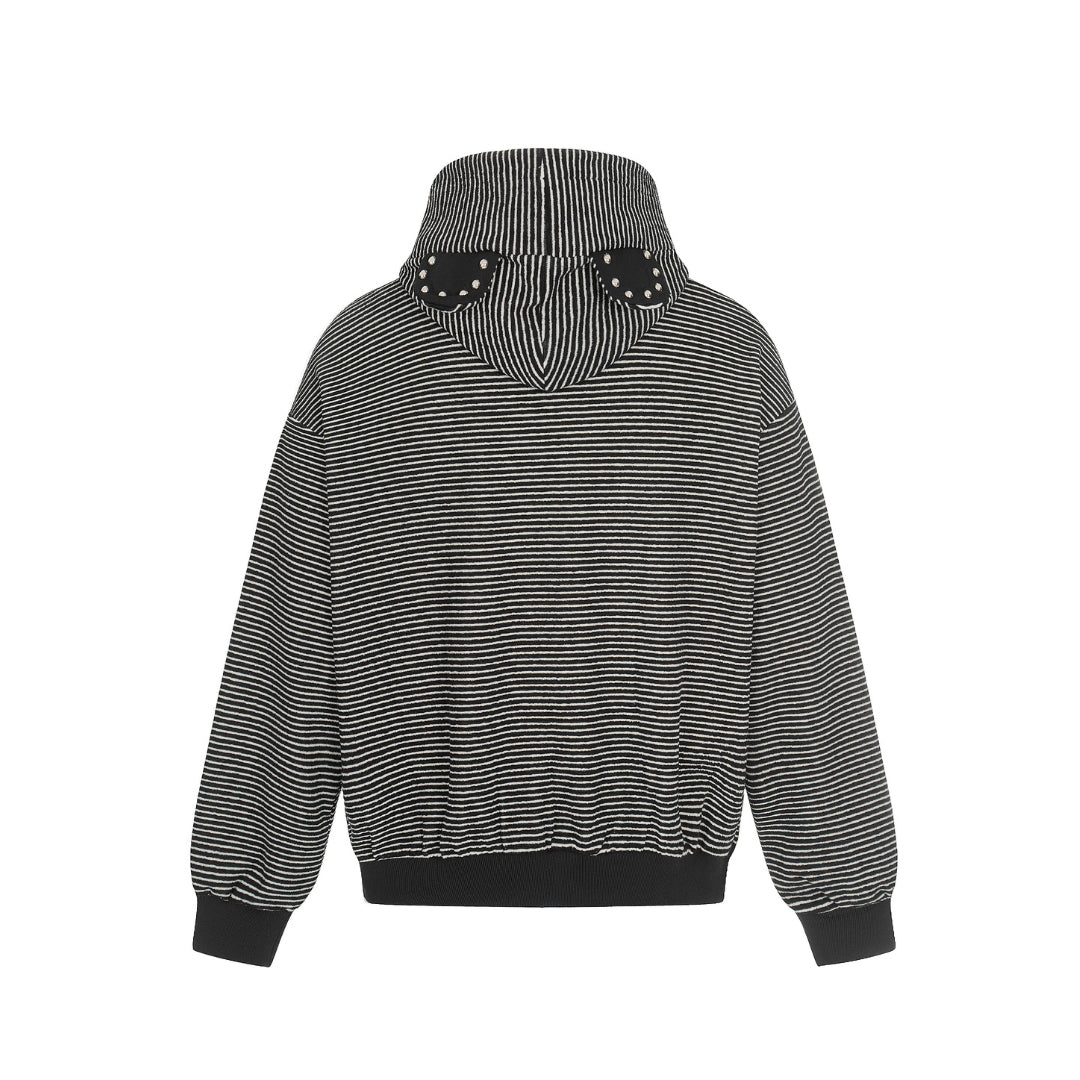 Bear Ear Striped Zip Hoodie