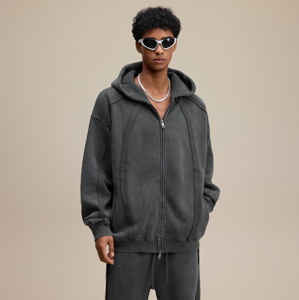 Structured Panel | Baggy Zip-Up Hoodie - OMYGOODS
