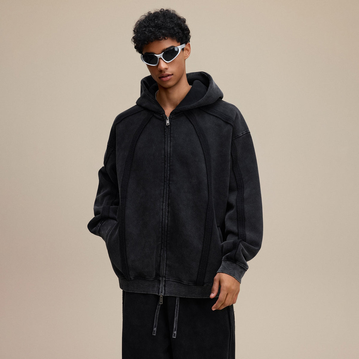 Structured Panel | Baggy Zip-Up Hoodie - OMYGOODS