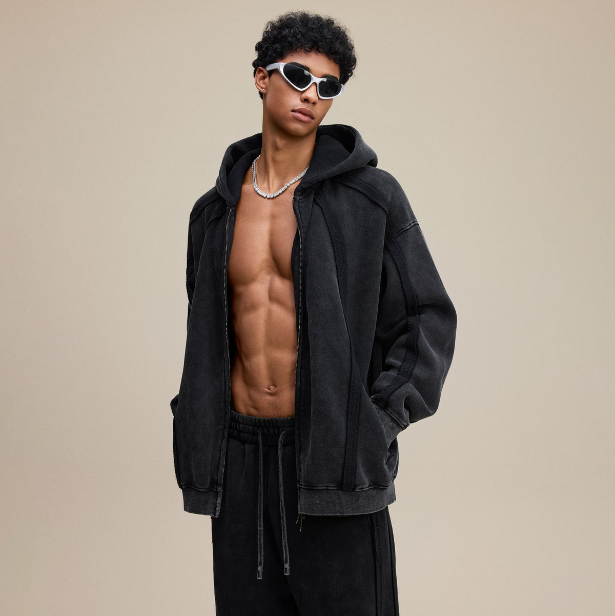 Structured Panel | Baggy Zip-Up Hoodie - OMYGOODS