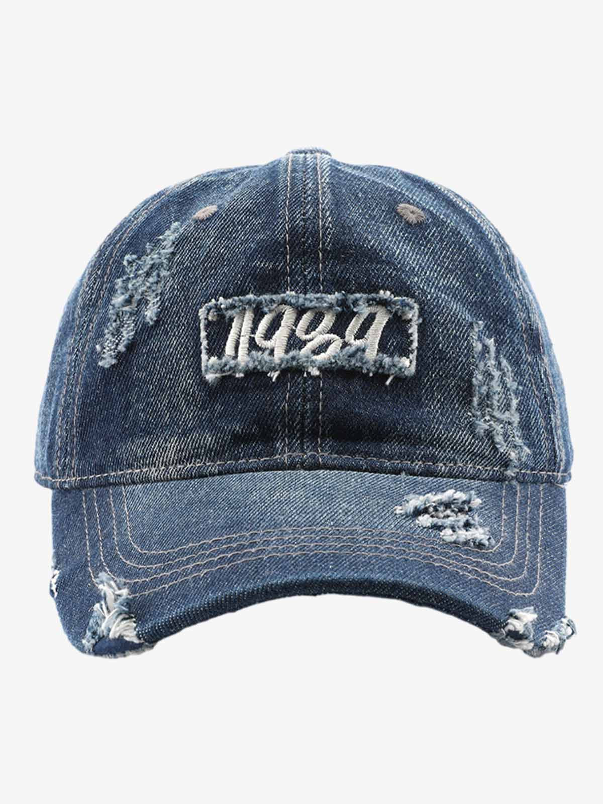 Omygoods 1989 Embroidery Distressed Denim Baseball Cap