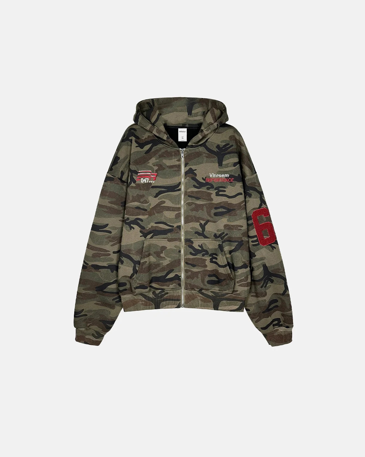 Omygoods 69 Applique Embroidery Camo Zip Up Hoodie