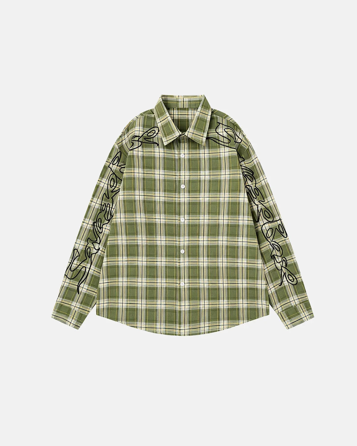 Omygoods Abstract Line Plaid Shirt
