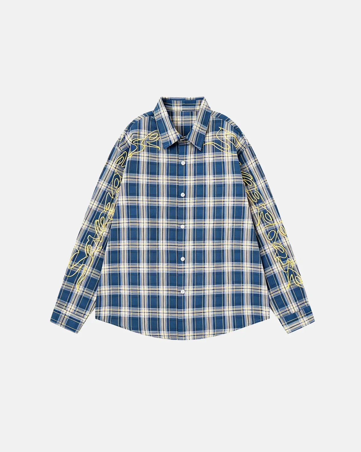 Omygoods Abstract Line Plaid Shirt